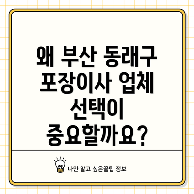 왜 부산 동래구 포장이사 업체 선택이 중요할까요?
