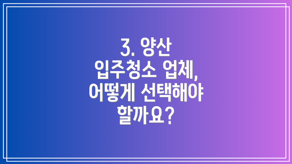3. 양산 입주청소 업체, 어떻게 선택해야 할까요?